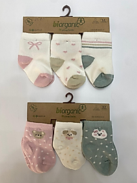 ORGANİK BURUN DİKİŞSİZ BEBEK 3LÜ ÇORAP( 6ÇİFT)