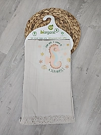 ☘️Biorganic Deniz Atı Figürlü Dört Katlı Müslin örtü