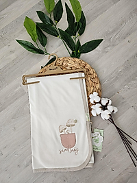 ☘️Organik Pamuklu Mantar desenli Penye Battaniye