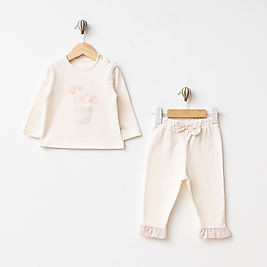 3D ÇİÇEK DESEN KIZ İKİLİ TAKIM