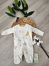 ☘️Organik kumaş penguen desenli tulumlu 4'Lü set